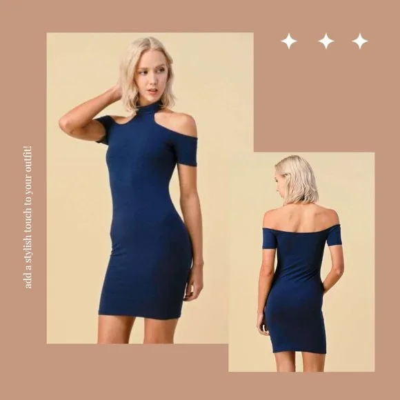 Heart & Hips | Dresses | Nwt Heart Hips Women Navy Bodycon Dress Halter  Neck Open Shoulder | Poshmark